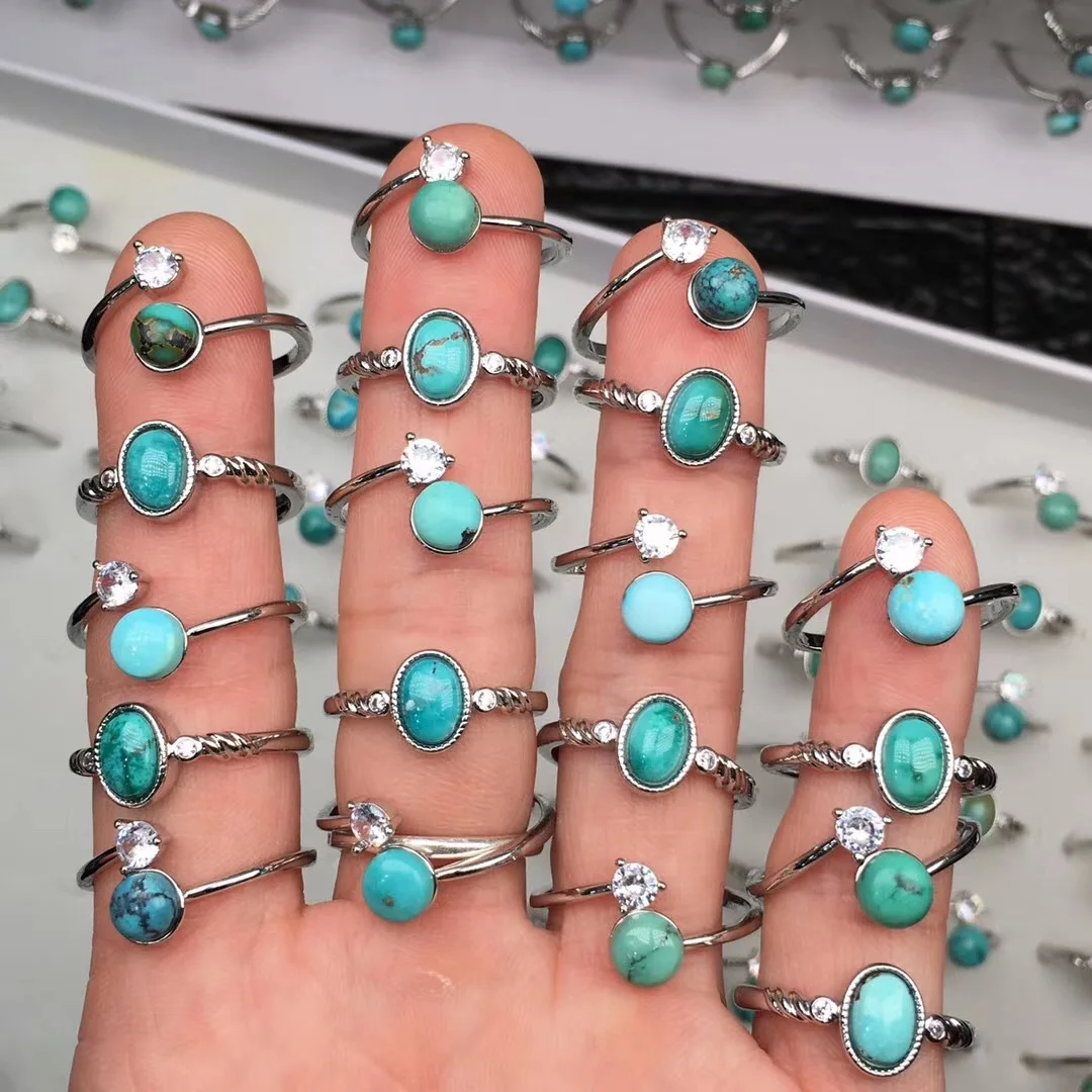 

Aug jewelry Mixed wholesale batch of raw ore turquoise female ring bulk high porcelain adjustable size turquoise diamond rings