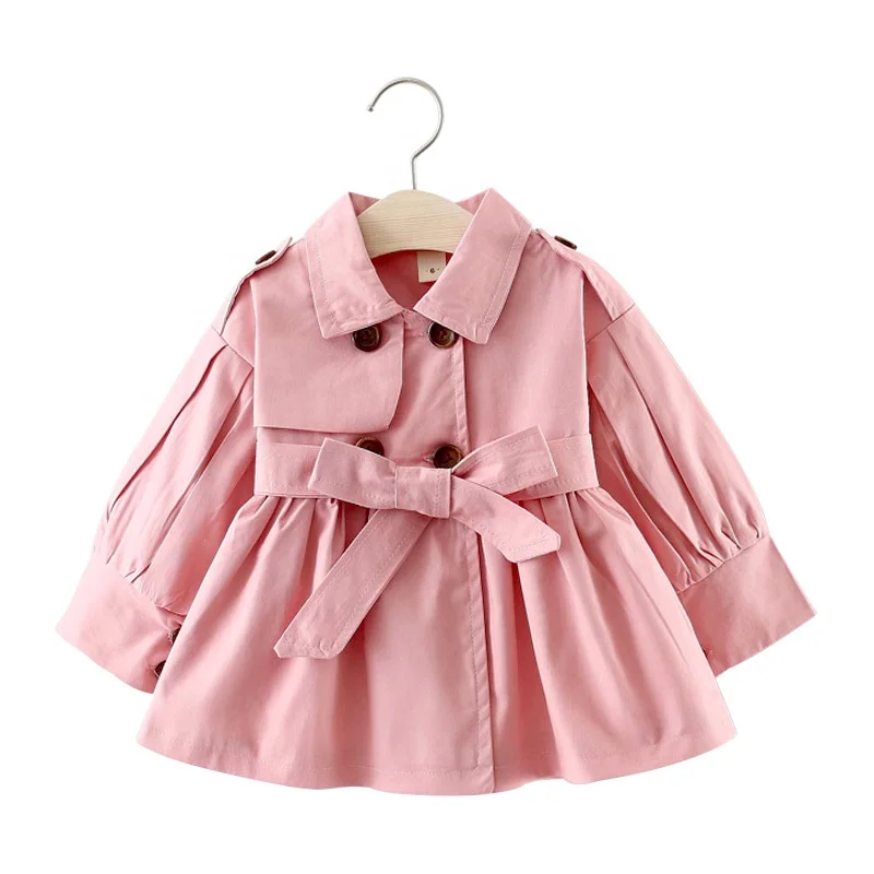 

2021 Fashion Kids Coat Belt Cotton Autumn Spring Long Sleeve Baby Girl Clothes Solid Color Infant Clothing 2 Colors Girls Jacket