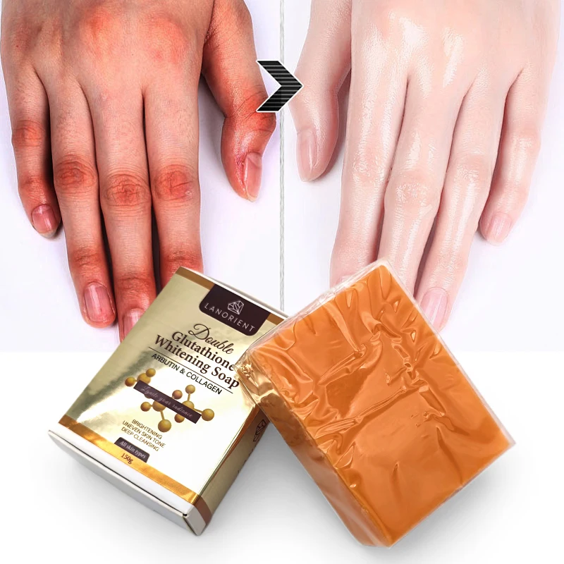 Private Label LANORIENT Skin Care Set Double-Glutathione Whitening Soap Dark Spot Removal Kojic Acid Handmade Soap
