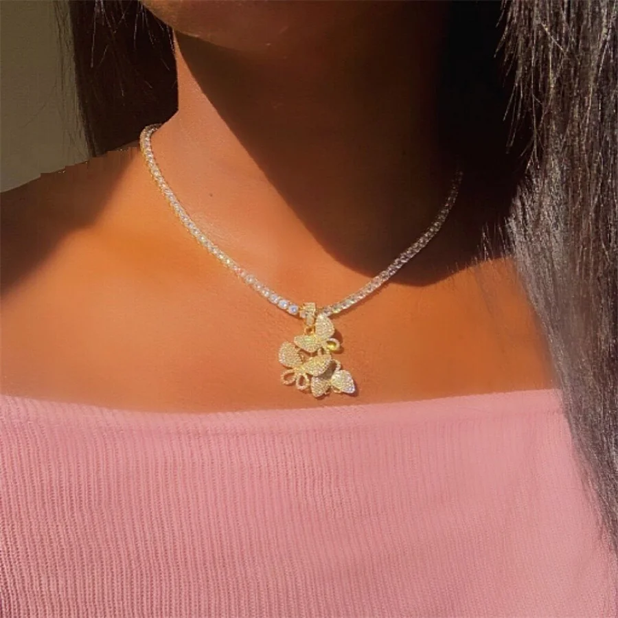 

Gattara New Style Bling Rhinestone Butterfly Pendant Necklace Claw Diamond Chain Jewelry Best Selling, Gold,silver,pink