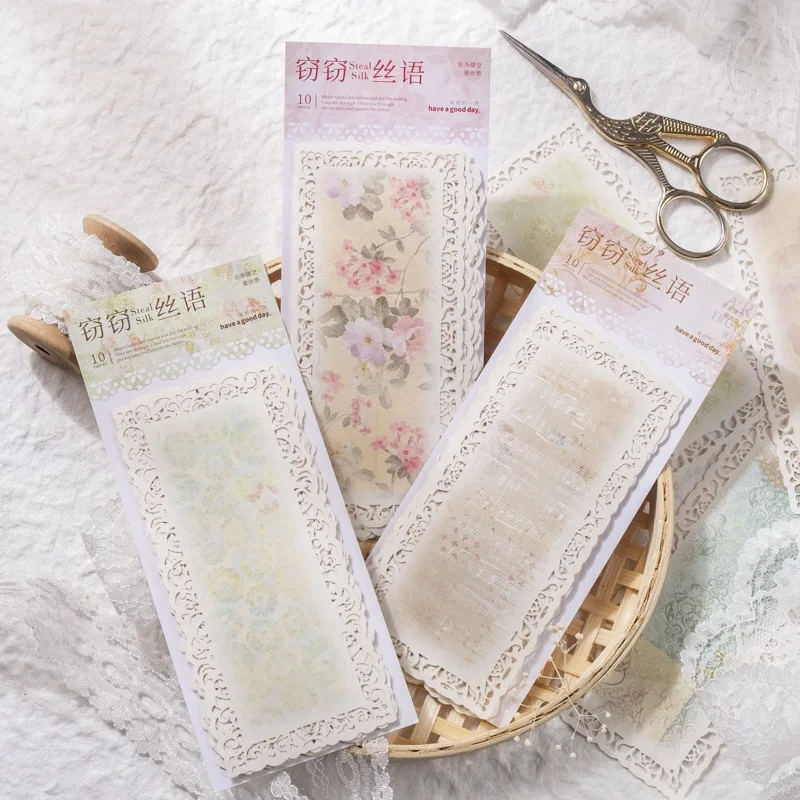 

10 Pieces/Pack Hollow out Lace Pad Whispering Series Long Hollow out Journal Decorative Source Material