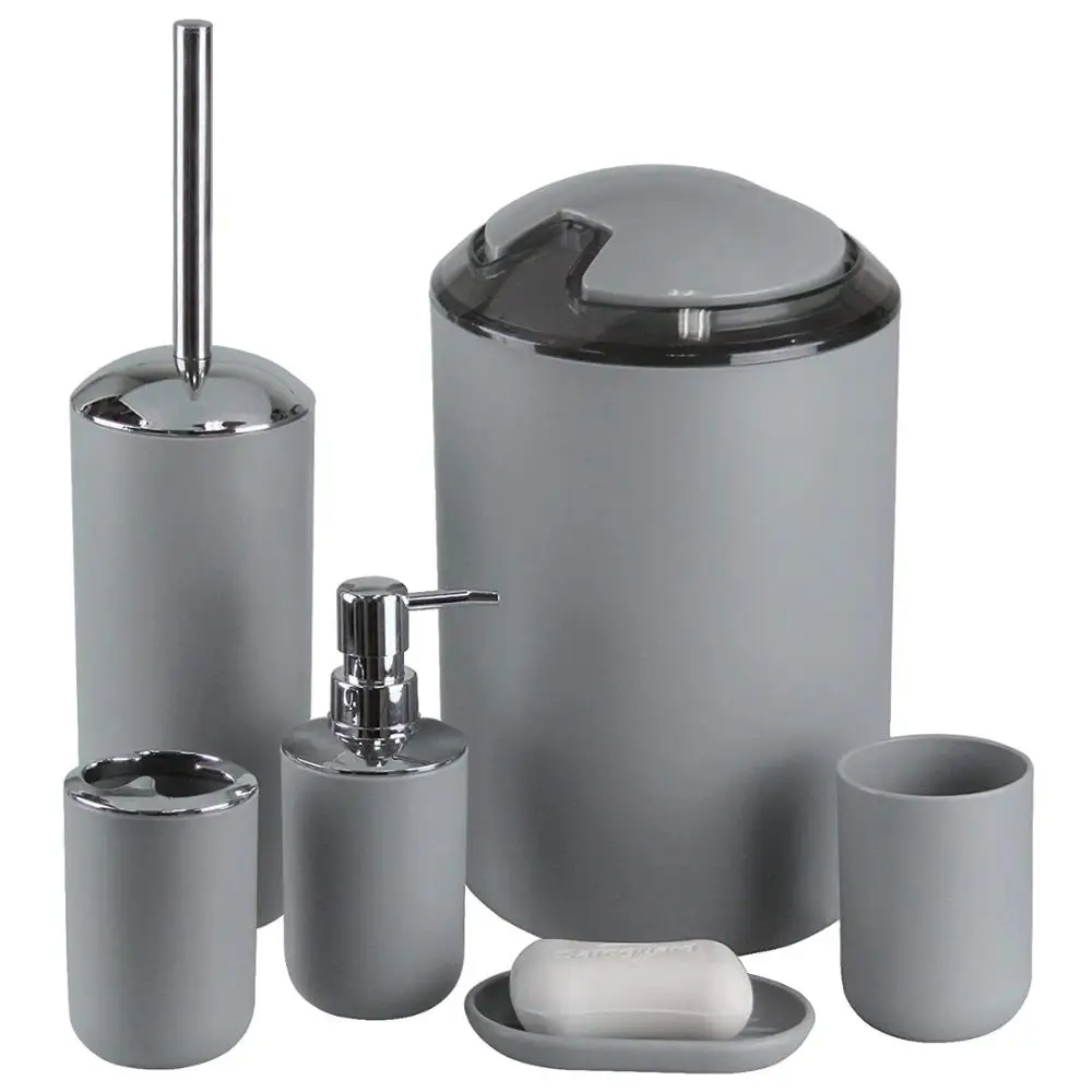 

Bathroom Accessories Set 6 Pcs Plastic Gift Set (Grey)
