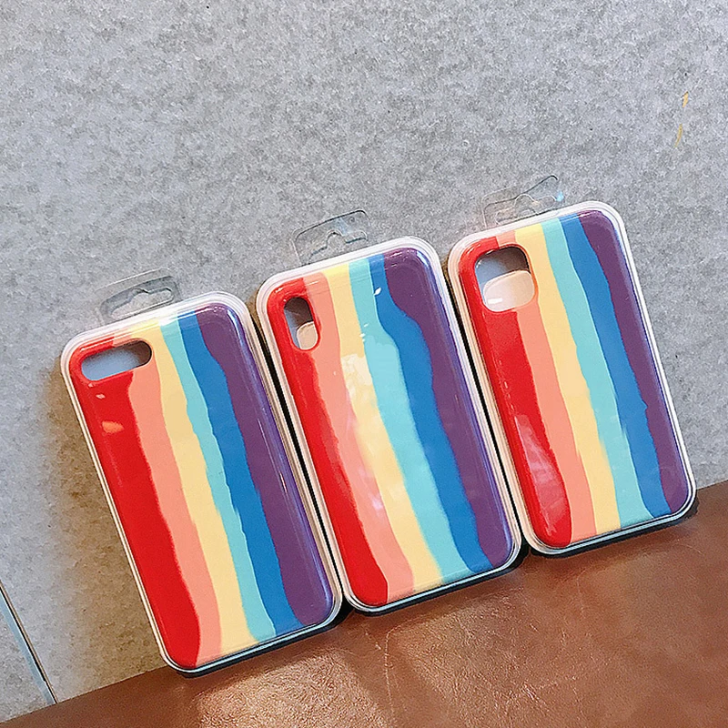 

2020 Rainbow silicone case for iPhone 11 apple silicone phone case soft microfiber cover for iPhone 12 pro max cases