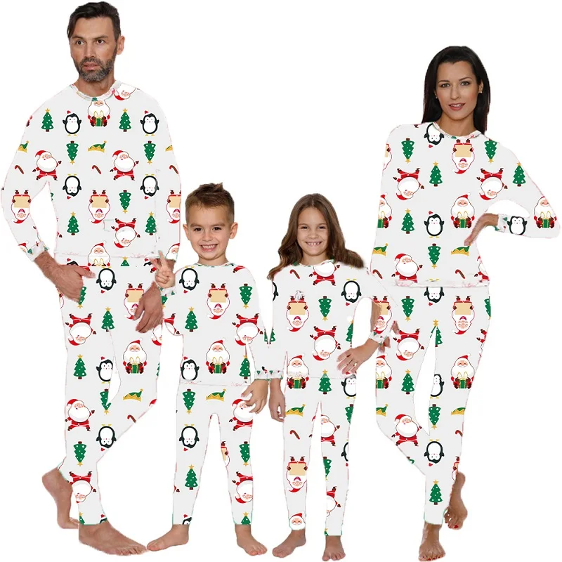 

XMAS Family Matching Pajamas Set Mother Daughter Father Son Family Sleepwear Santa Claus Penguin Christmas Tree Top+Pants, Picture shows