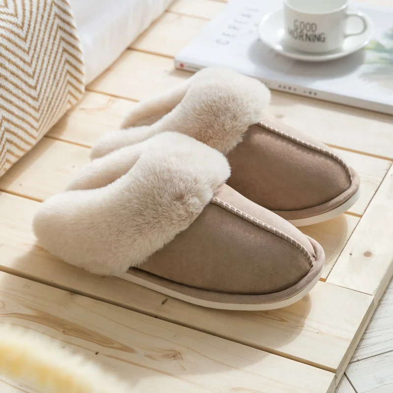 

winter warm woman and man couple micro suede fur plush home indoor slipper