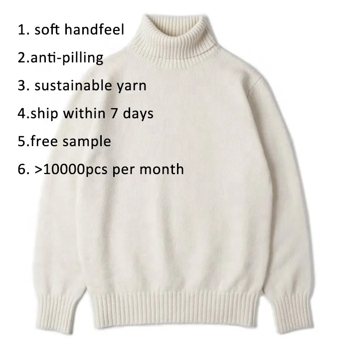 

2021 Most Popular New Style High Quality Fashion Soft Turtleneck White Pullover Mens White 100% Wool Sweater