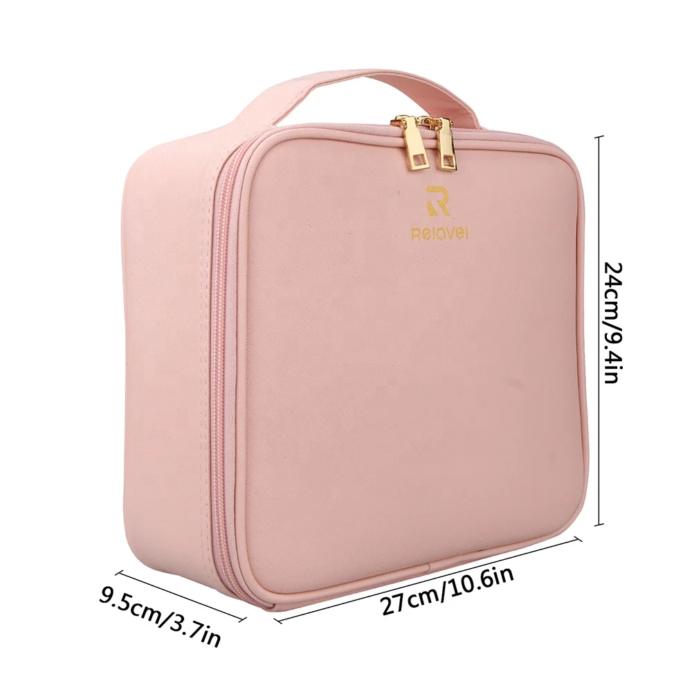 

Dropshipping Relavel New Arrived Pink Portable Waterproof Train Brush Holder Organizer Adjustable Dividers Cosmetic Beauty Travel Makeup Case