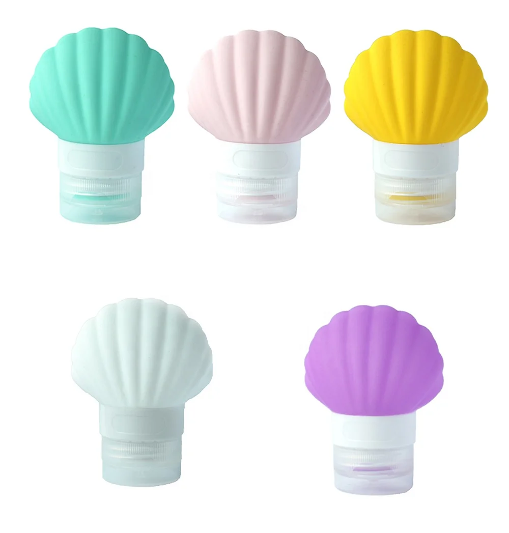 

Fashion friendly Shell Shape Portable Custom Mini 40ml 90ml Silicone Travel Bottle label Set