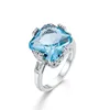 Lady Exquisite Aquamarine Rings for Women 12x12mm Square Gemstone Finger Ring Brand Valentine's Gift