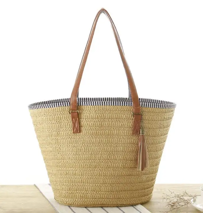 

Summer Beach Handmade Circle String Round Paper Braided Straw Tote Bag