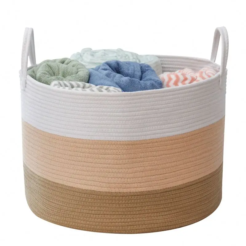 

Popular Design Large Oval Cotton Rope Basket Cotton Coiled Rope Basket
