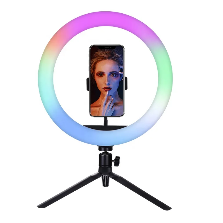 

Wholesale 26cm 10inch Adjustable LED RGB Colorful Circle Ring Light Selfie Photography Video for Live Streaming