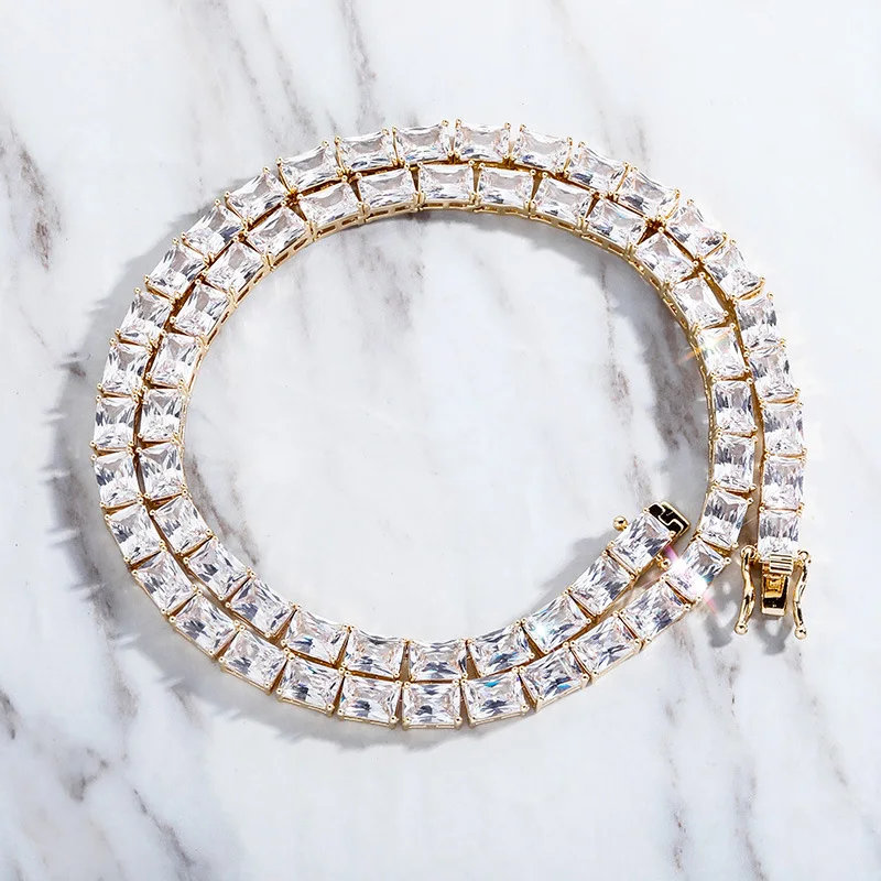 

Hip Hop Jewelry 6MM 18k Gold Plated Women's Choker CZ Bracelet Diamond Necklace Iced Out Tennis Chain