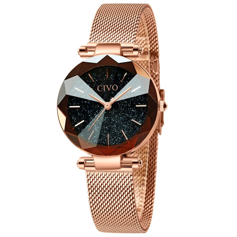 

CIVO High Strength Glass Small Dial Continues Selling Rose Gold Quartz Star Shine Ladies Watches Beautiful Girls Jewelry