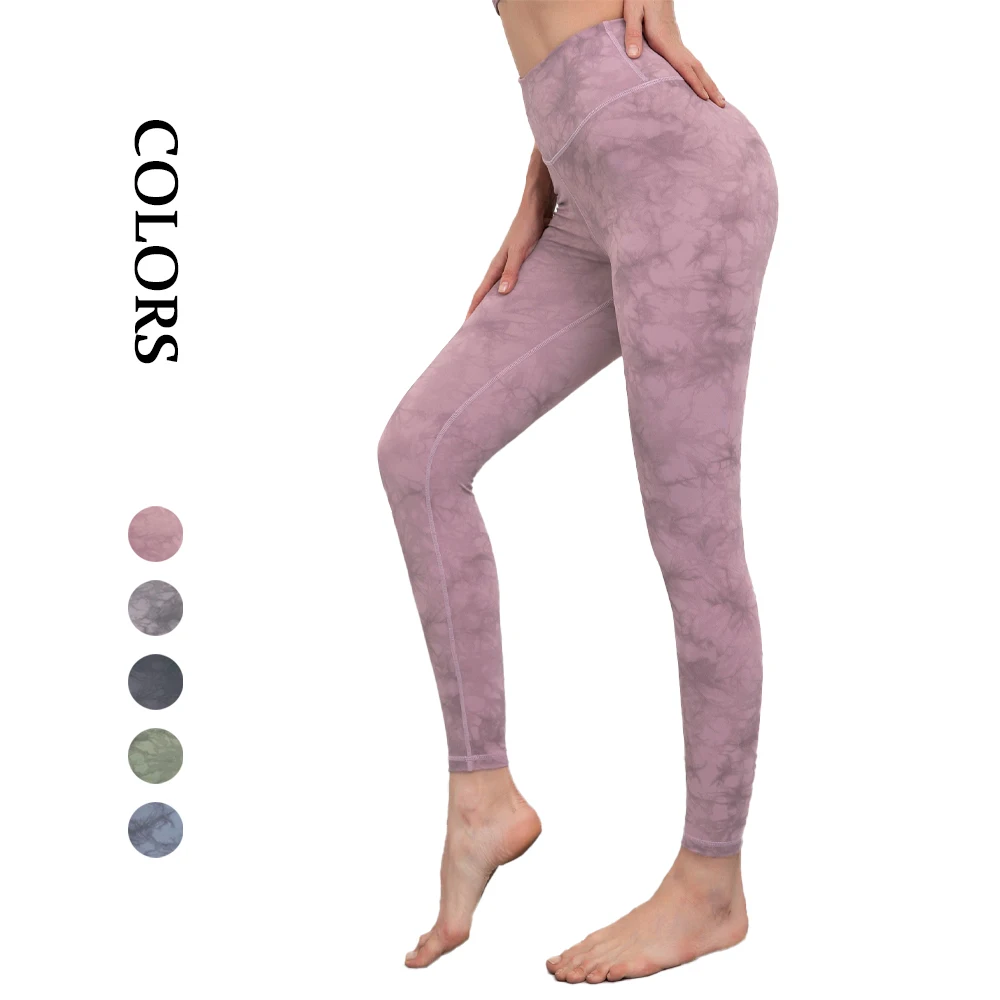 

New Hot Sale Tie Dye Printed Cropped Trousers High Waist Buttocks Nude Yoga Fitness Pants Women