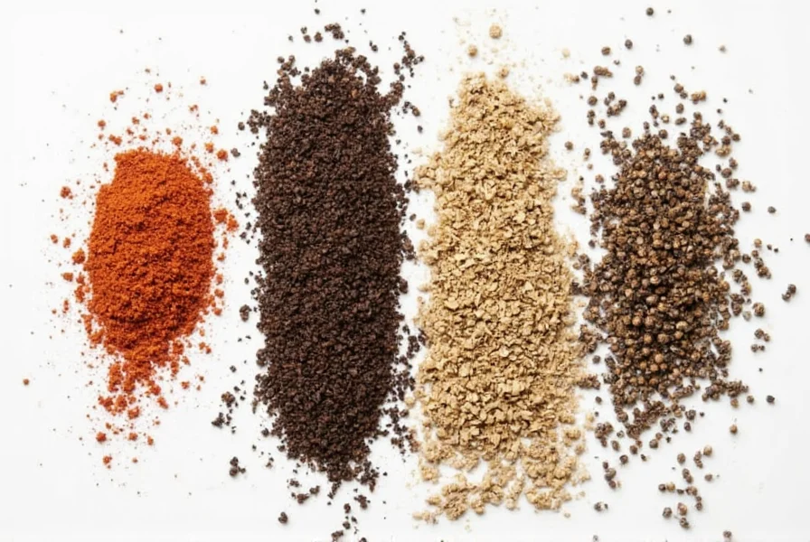 White pepper in grinder next to black pepper, showing visual comparison for black pepper substitute guide