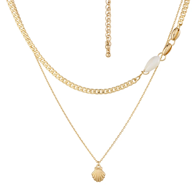 

Multiple DIY Layered Choker Chain Boho Shell Pendant Necklaces Gold Cuban Chokers Necklace Women Jewelry