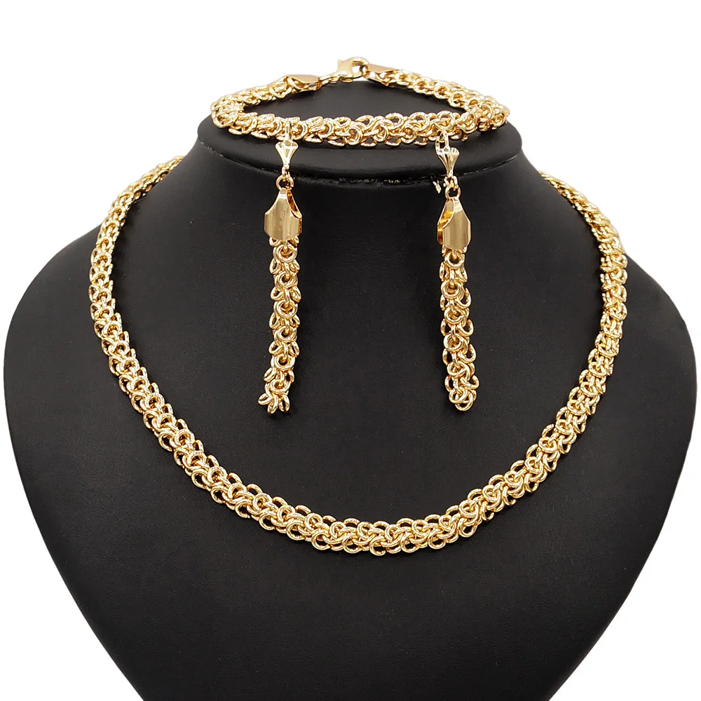 

Simple Chain Shape Design Jewelry Sets Copper Alloy Gold Plated Fashion Jewellery set Women Party Dating Banquet Wedding Gift, Gold red any color is avaliable