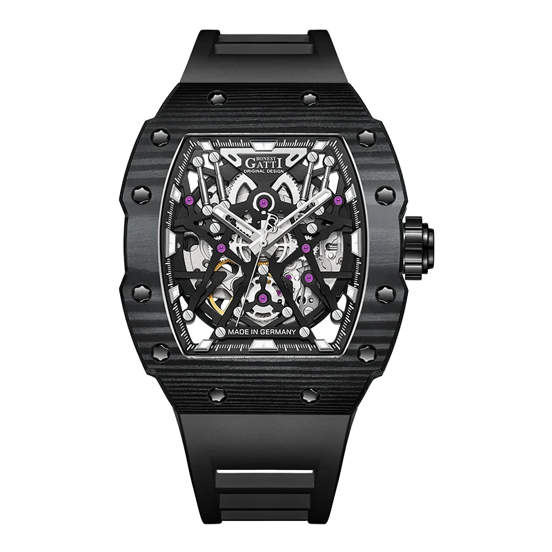 

Carbon fiber Waterproof rubber Strap Luxury Mechanical Automatic Wrist Men Watch