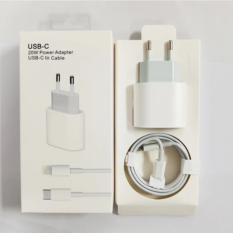 

Type C Original cargador 20W PD 18W USB C plug Wall Charger Kit Carregador With Cable For iPhone 11 12 Pro Max, White