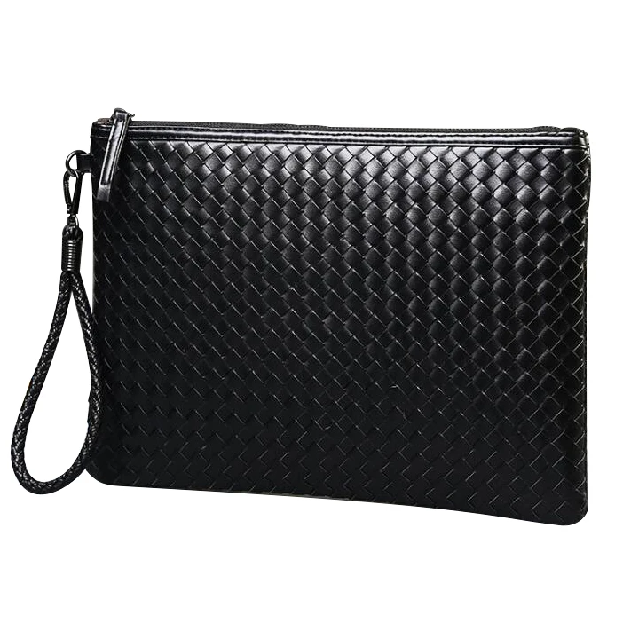 

Korean 4A file weave pattern envelope design handmade PU leather clutch bag handbag for men, Black