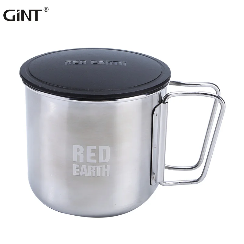

GiNT 420ML Top Quality Food Grade Single Wall Stainless Steel Water Cup Coffee Mug with Folded Handle, Customized colors acceptable
