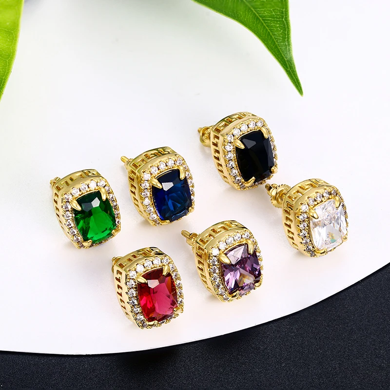 

Drop Shipping Cute Square CZ Stone Post Stud Earrings Colorful Fashion Style Korean Cubic Zirconia Earring, White gold