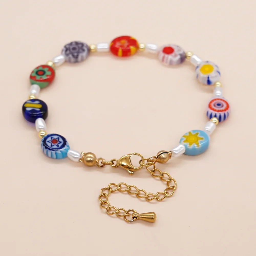 

2023 Ladies Rainbow Cube Flat Colorful Chamilia Beads Fresh Water Pearl Cute Bracelet