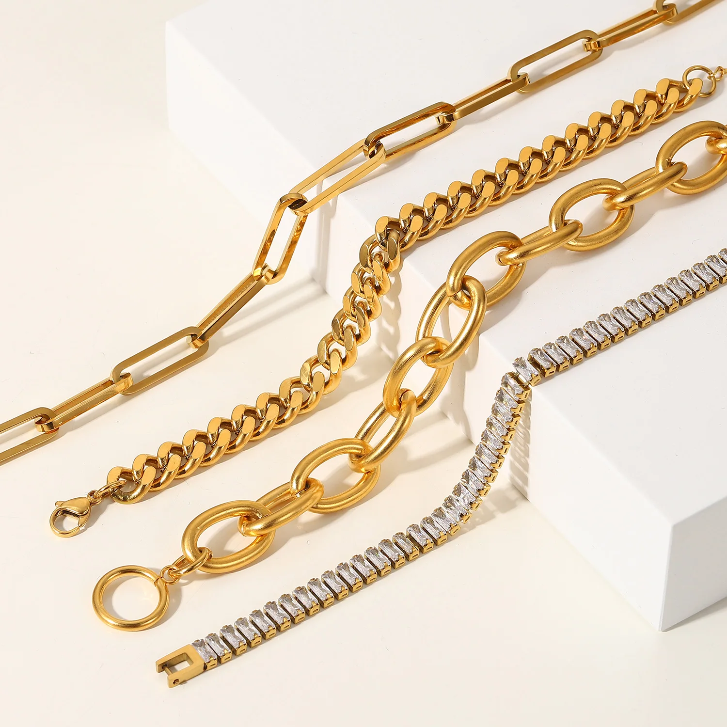 

18k Gold Plated Stainless Steel Link Chain paperclip Jewelry Waterproof Bracelets Punk Chunky Bracelet For Men Women