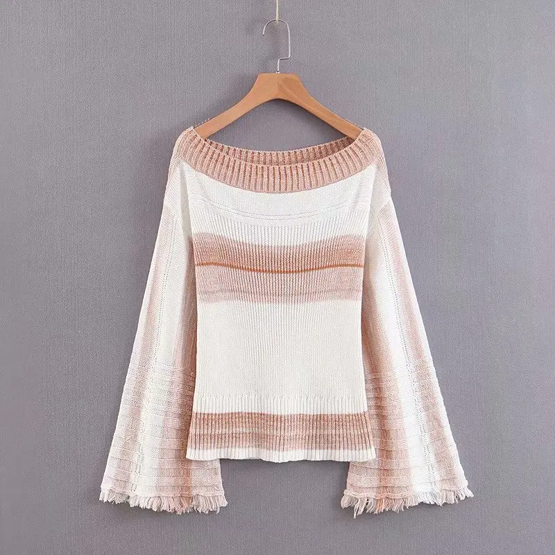 

2019 fashion Core yarn new design pullovers women sweater, White pink