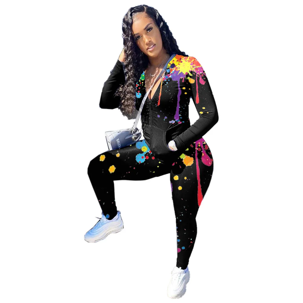 

L36 Ladies Painted Zip Up V Slim Fit Sports Wear Tracksuits