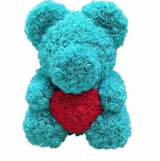 

Wedding flowers PE ROSE TEDDY BEAR with gift box 25cm Hing Handmade rose bear artificial flower party favors, Red,pink,purple,blue,white