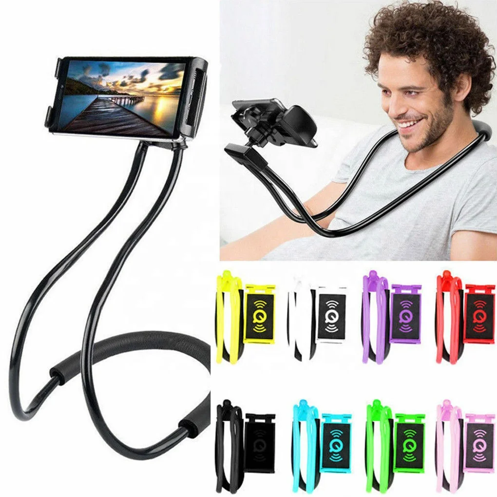 

Universal Flexible Mobile Phone Holder Hanging Neck Lazy Necklace Tablet Holder Stand Rotatable Bracket Bed Mount Stand, Black/white/pink/red/purple/blue