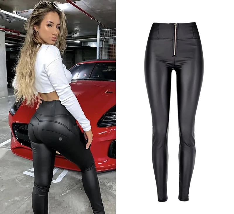 

2021 skinny butt lift black leather pants for women with zipper, Picture