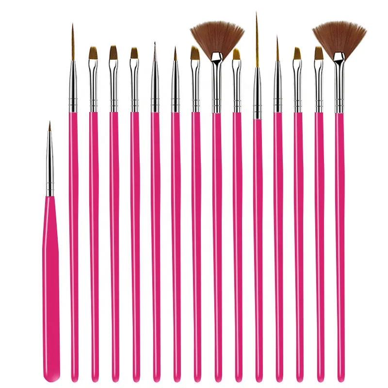 

15 PCS High Quality Aluminum Ferrule Nail Pen Polish Brush, Customized color