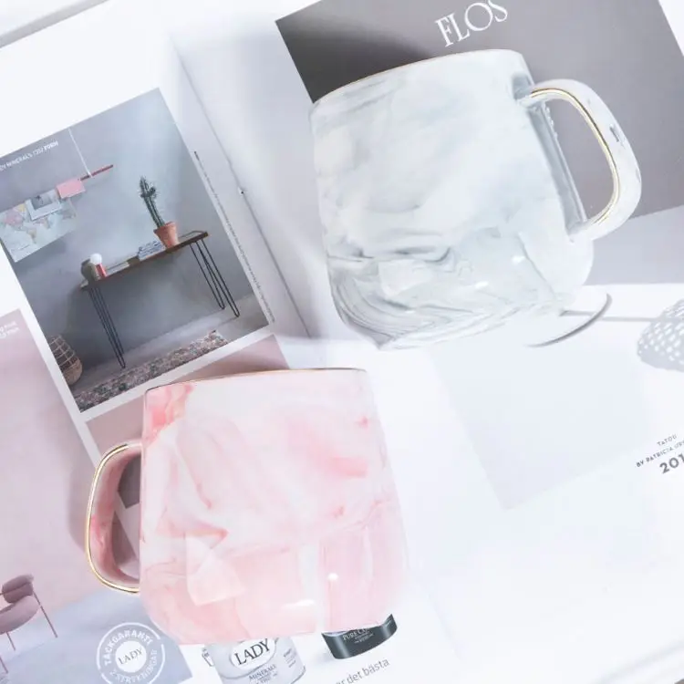 

Luxury Gift Wholesale Creative European Custom Logo Coffee Cup Couple Marble Ceramic Mug, Pink,grey