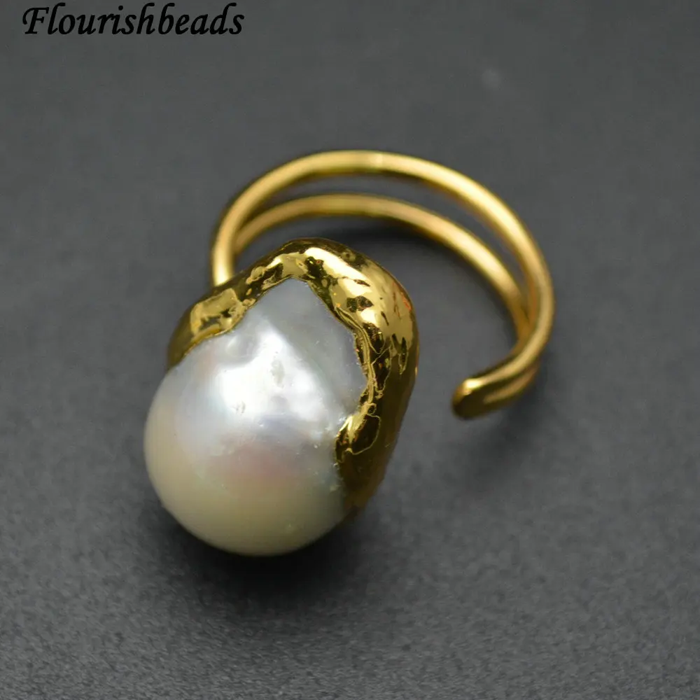 

18k Gold Plated Natural White Baroque Pearl Rings Fashion Party Wedding Jewelrys