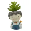 Cute Flower Girls and Curly Hair Boys Shaped Succulent Cactus Office Desktop Mini Ceramic Flower Plant Pot