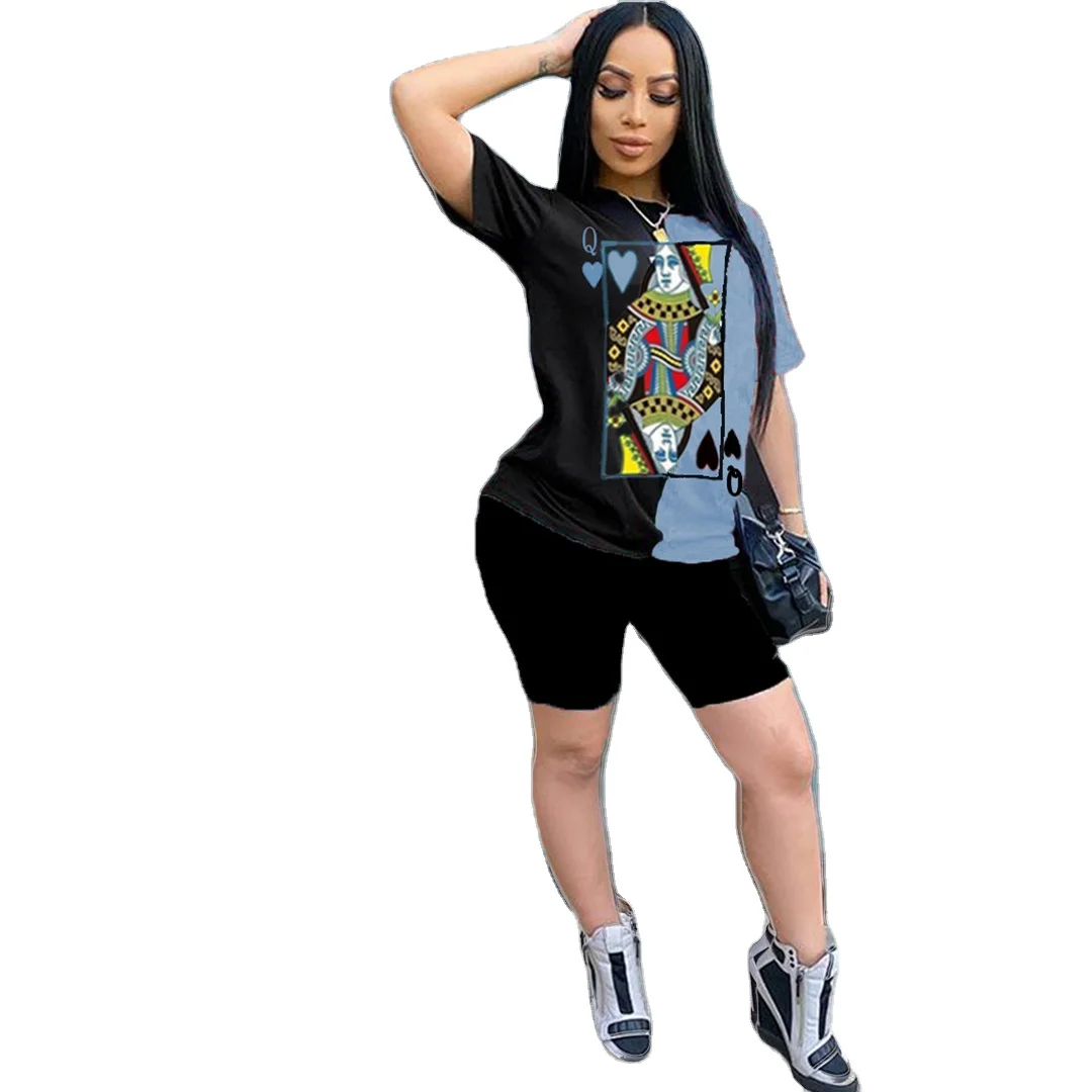 

2021 Vendors For Clothing Summer Plus Size Graphic Tshirts For Women Hot Poker Printed Loose Tshirts Short Sleeve Women Tshirts