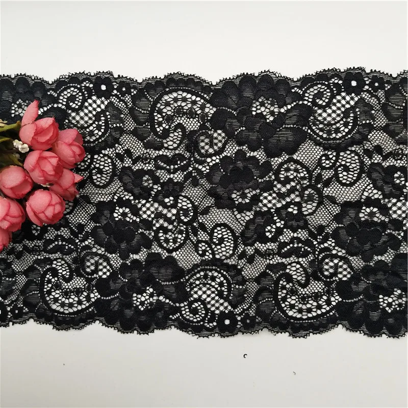 

17cm black color french elastic lace trim stock, Black, white