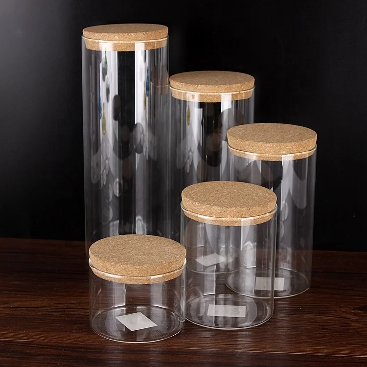 

High Borosilicate Glass Storage Round Square Container Jars with Bamboo Wooden Cork Lids