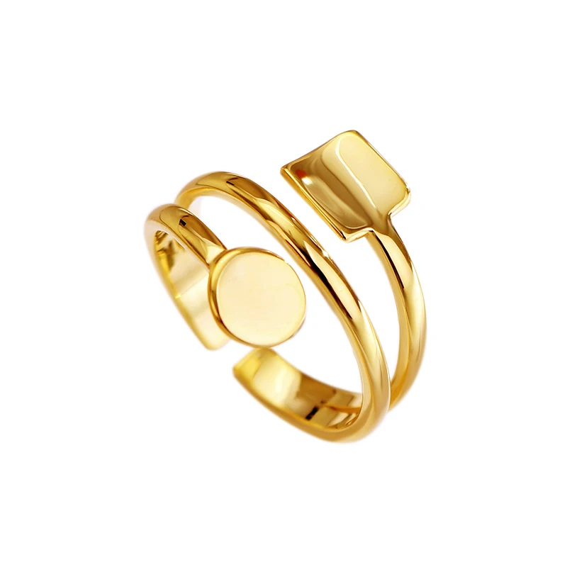 

Fukarni New Trendy Adjustable Geometric Square and Round 925 Sterling Silver Rings Gold Plated Open Finger Rings For Women KR270