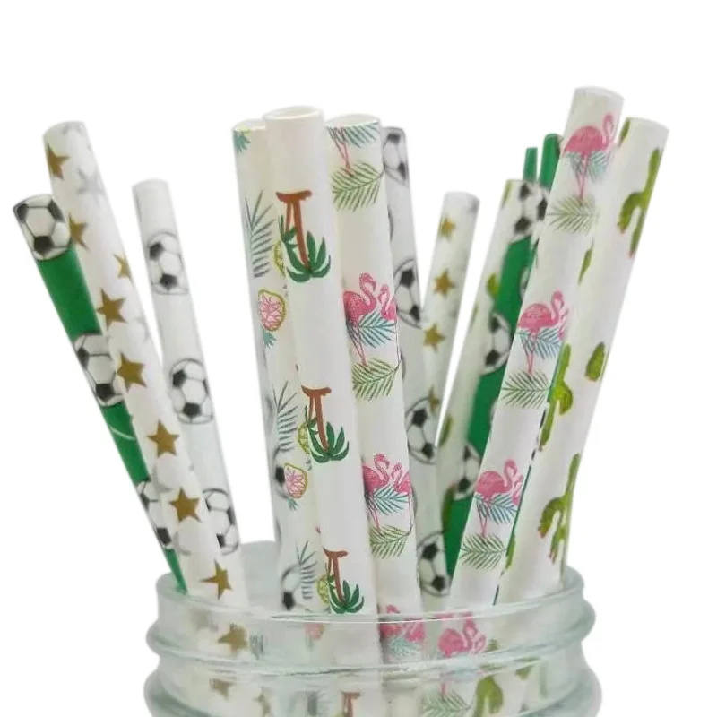 

Hot sale eco-friendly party supplies fancy customized color flamingo straws paper