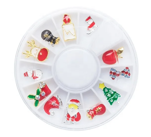 

HZRcare 2022 New Style 12-Grids Box Hot Selling Strass 3D Reindeer Designer Alloy Decoracion Christmas Nail Art