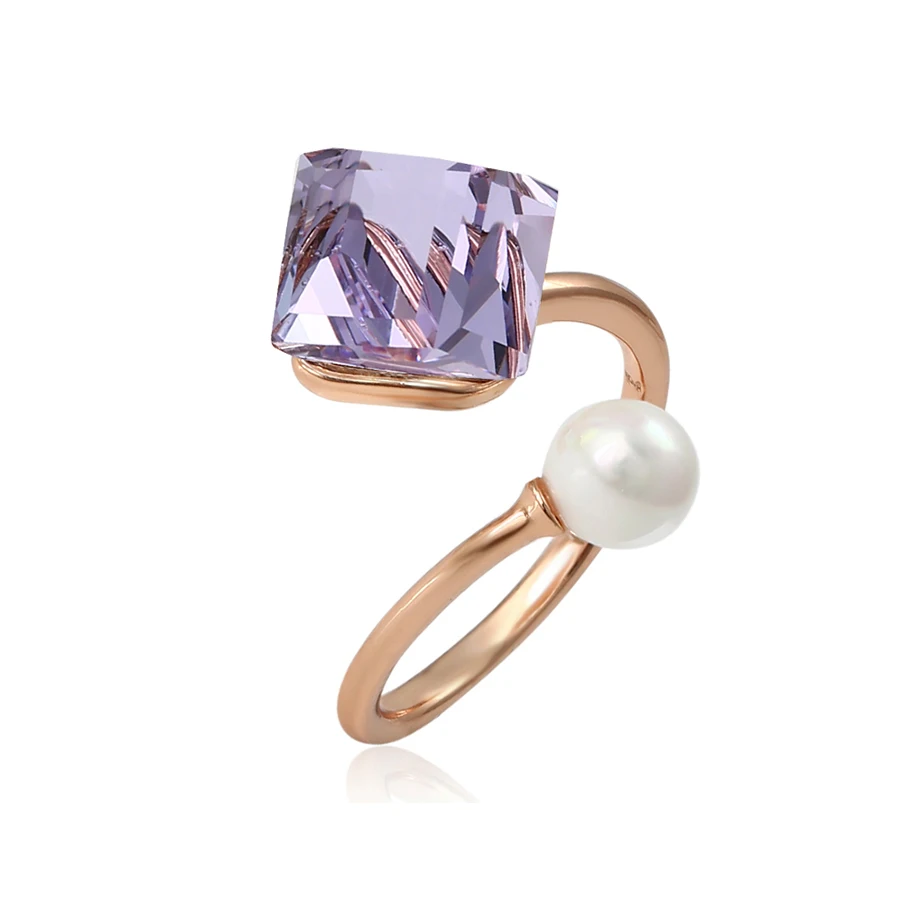 

16586 Xuping Rotating rose gold plated open pearl style multicolor crystal ladies pearl ring