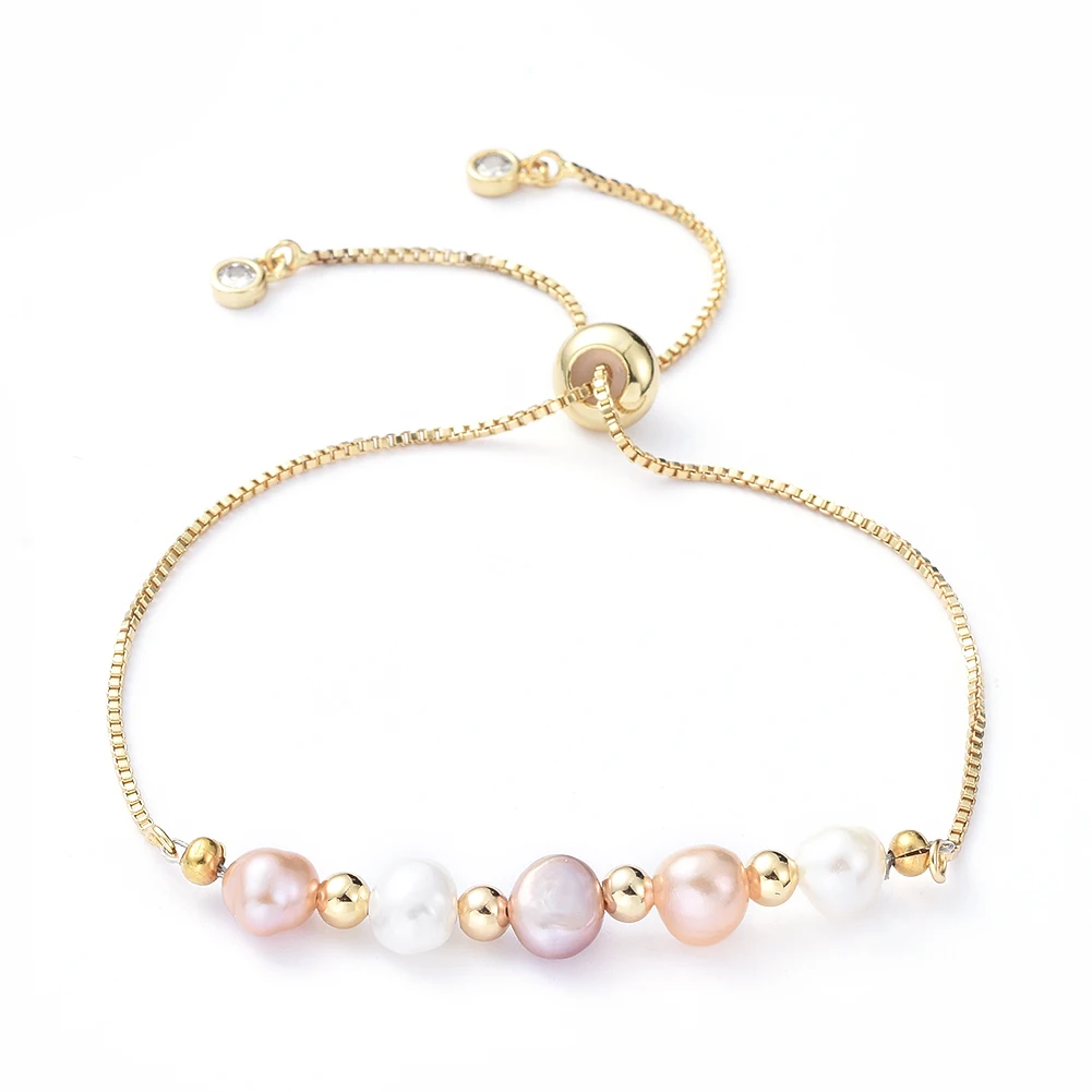 

PandaHall Natural Pearl Beads Golden Adjustable Brass Slider Bracelets