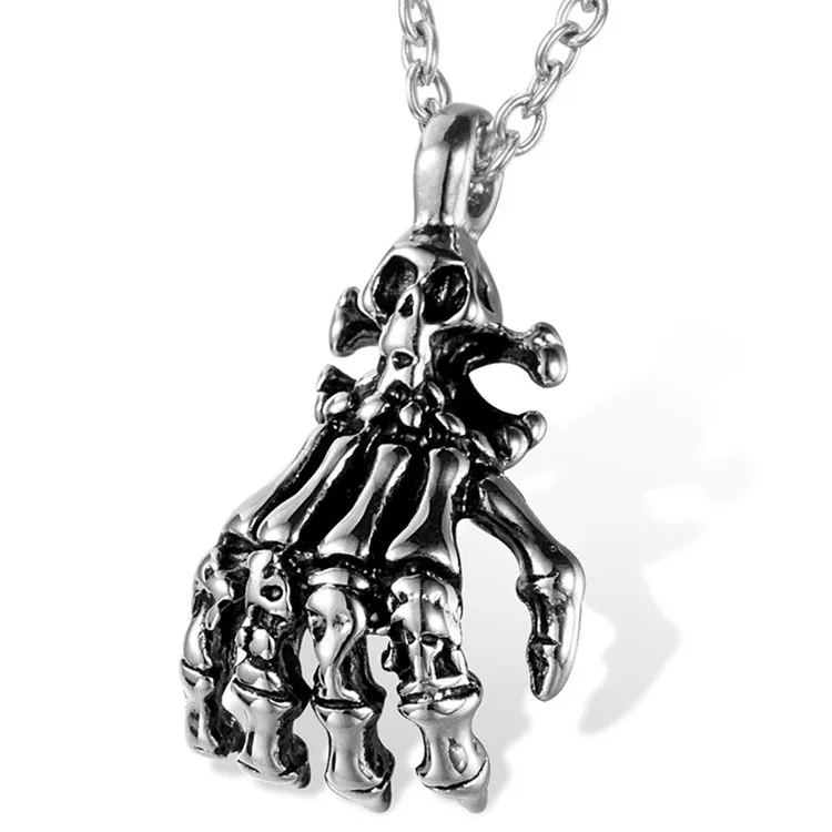 

Ruigang European Men's Punk Jewelry Hiphops Stainless Steel Skeleton Skull Finger Pendant Necklace