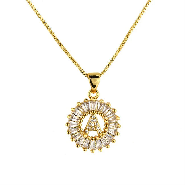 

2021 Personality Simple Copper Inlaid Zircon Gold-Plated 26 Letters Pendant Necklace Women Jewelry, Gold color