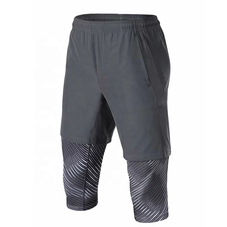 

Quick Dry Polyester spandex 2 in 1 mens Sports leggings Sports Training Fitness Gym Yoga Workout 3/4 leggings for men