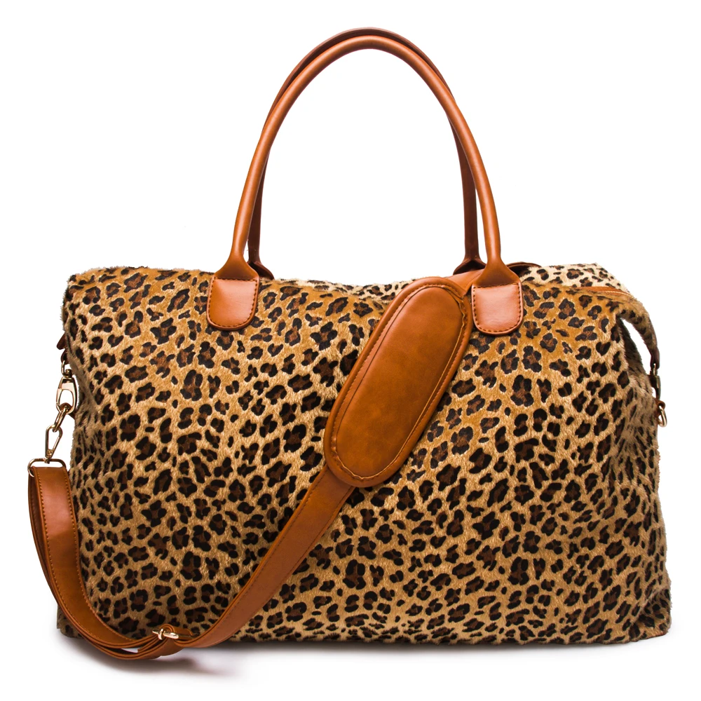 

Wholesale Cheetah Handbag Large Lined Leopard Purse Travel PU Short Fur Weekend Shoulder Tote Bag DOM1111066